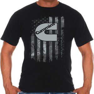 JH Design Men's Cummins Diesel American Flag Black Crew Neck Shirt